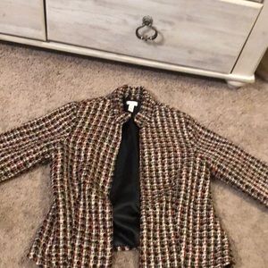 Black, gold, and red Chicos blazer. Size 2